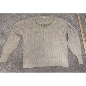 Crown & Ivy Sweater Womens L Beige Cable Knit Acrylic Pullover Stone‎ Pattern